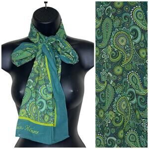 Vtg Green Blue Paisley Art To Wear Sheer Long Neck Purse‎ Scarf Stacey Whitmore